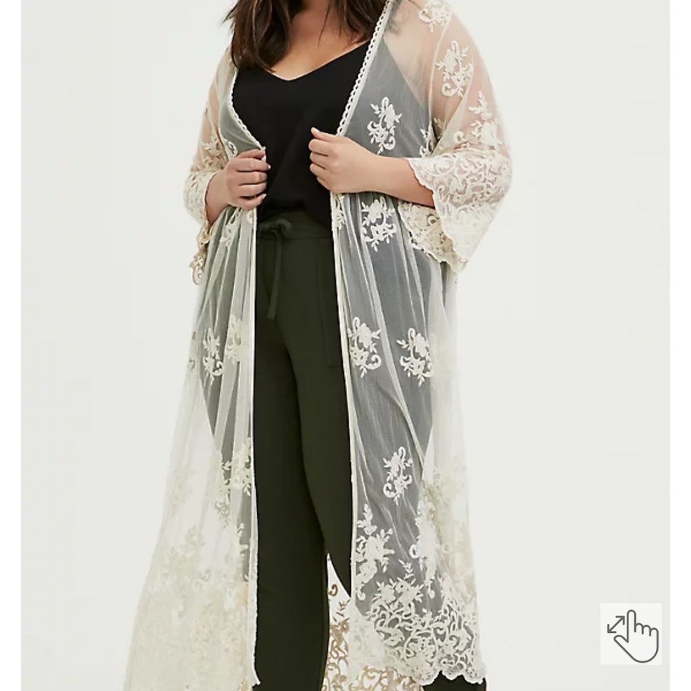 Torrid IVORY MESH EMBROIDERED DUSTER KIMONO